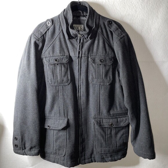 BKE Mens Large Dark Gray Jacket Coat Lined Quilted Wool Winter Warm Athletic Fit - Picture 2 of 9